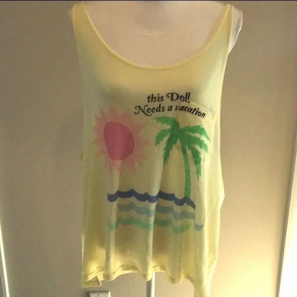 Wildfox Yellow Tank Top "Beach Scene" Sweater